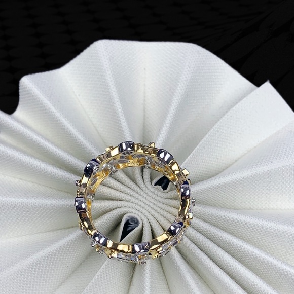 Two Tone Cubic Zirconia Eternity Ring Size 7 Round Marquise Bezel Vine Ring - Picture 12 of 16